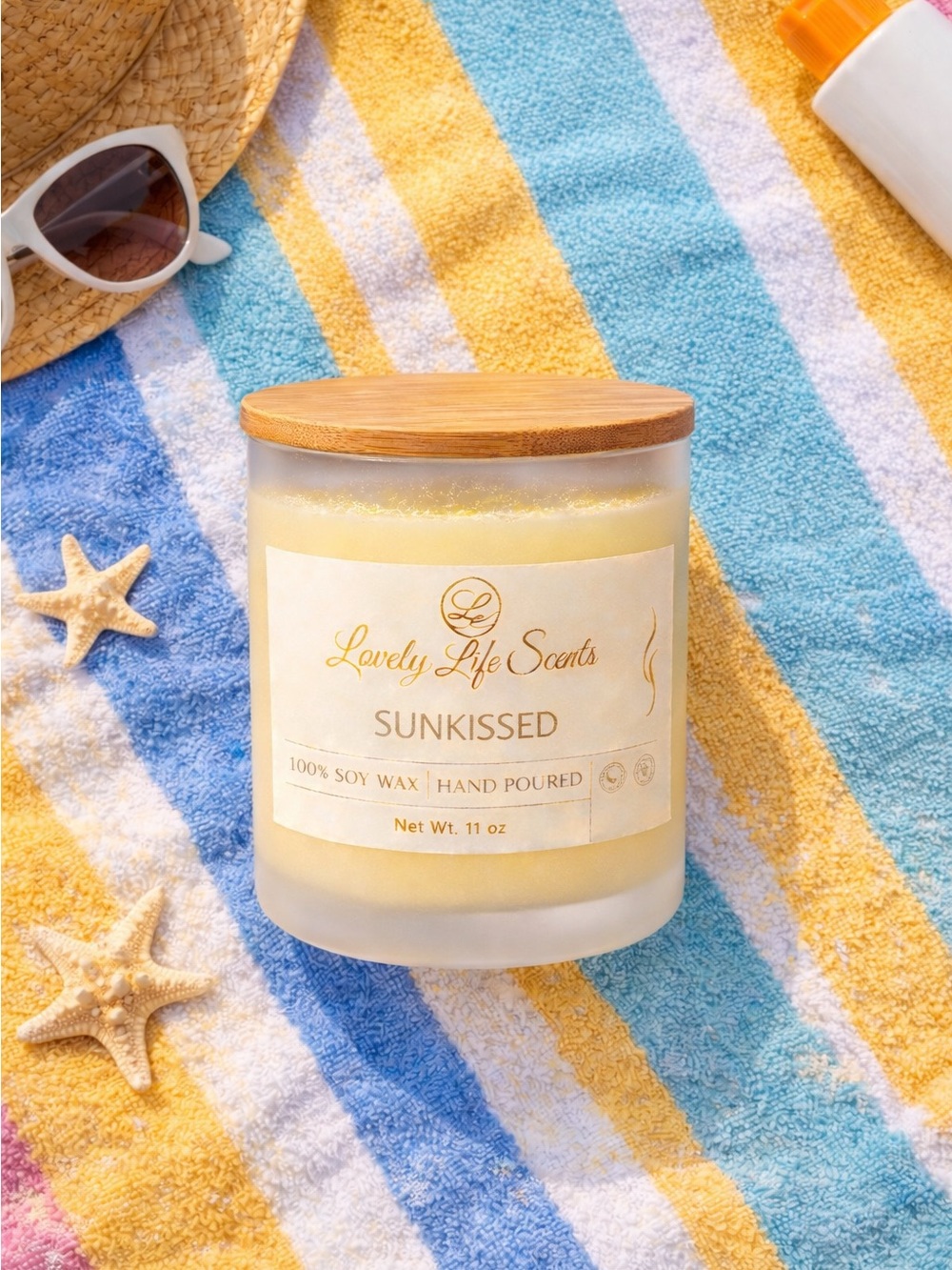 Sunkissed 11 oz Premium Soy Wax Candle, A Sun Bathing Scent, Lovely Life Scents - Picture 5 of 5